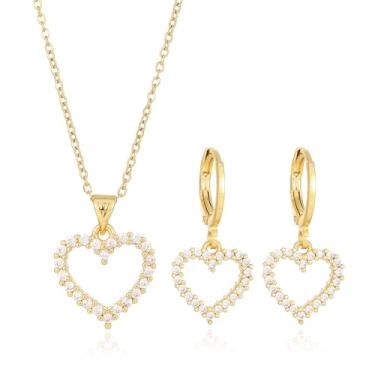 Imagem de Sajayea Colar de brincos de zircônia cúbica banhado a ouro para mulheres colar de charme hipoalergênico design personalizado/coração/cruz/folhas, moderate, Cobre, Zircão