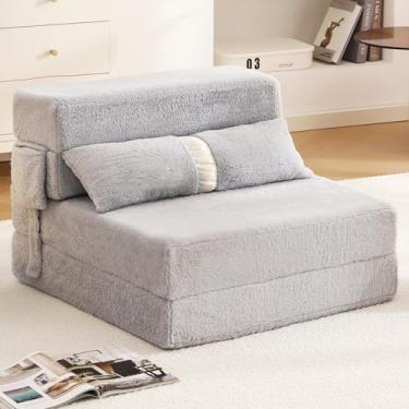 Imagem de Tiita Sofá cama dobrável, cadeira futon dobrável de tamanho único com travesseiro, sofá-cama dobrável, colchão de chão para quarto de hóspedes, sala de estar, cinza claro