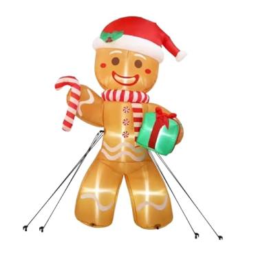 Imagem de oshhni Boneco de gengibre inflável de Natal, decoração para áreas externas, fantasia fofa de 2,4 metros, luzes LED embutidas para festa de Halloween