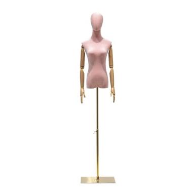 Imagem de Mannequin Manequim feminino de veludo com suporte de metal, expositor de roupas removível e ajustável, manequim de varejo(Pink)