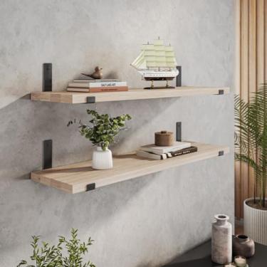 Imagem de Kit 2 Nichos Prateleiras Estilo Industrial Em Eucalipto 70cm x17cm, Suporte Resistente Cor Preto