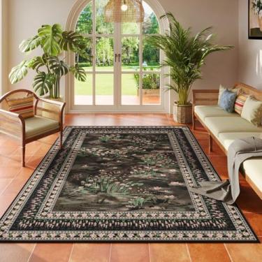 Imagem de Rugcomf Tapete de 10 x 15 cm para quarto, estilo impressionista, vintage, lavável, antiderrapante, tapete pequeno para cabeceira, quarto de crianças, escritório, sala de jantar, preto