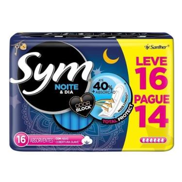 Imagem de Absorvente Sym Noite e Dia Cobertura Suave com Abas Embalagem com 16 U