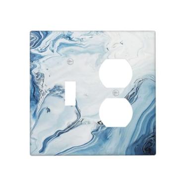 Imagem de Aqua Teal Blue Grey White Marble 2 Gang 1 Toggle/Duplex Combo Outlet Switch Cover Placa de Parede Placa Elétrica Decorativa Dual Device Switchplate