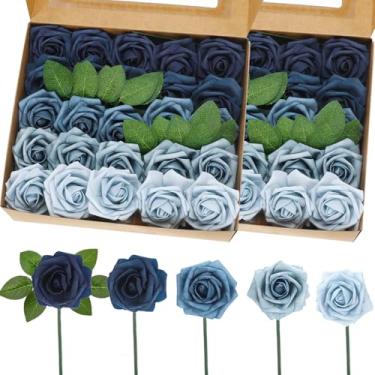 Imagem de Luinabio 50 buquês artificiais de flores de rosas de espuma artificial com folhas e caules para buquês de casamento faça você mesmo, decoração de casa para chá de panela, dia dos namorados (tons de