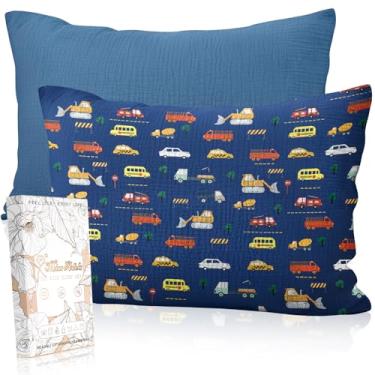 Imagem de Miss Adola Conjunto de fronhas infantis de algodão de 5 a 33 x 45 cm com fecho de envelope, fronhas infantis macias e respiráveis para bebês meninos, meninas, carro e azul marinho