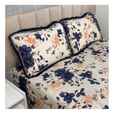 Imagem de Jogo de Colcha Casal Box Linhão com Franja e Fronhas Algodão – Cobre Leito Estampado Dupla Face, Macio e Durável(MODELO - 17)