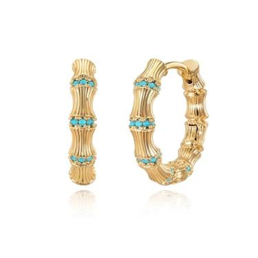 Imagem de BENEIGE Brincos de argola Huggie banhados a ouro 14 quilates de zircônia cúbica simples, boêmios, feitos à mão, joias hipoalergênicas, Latão, Pedra dourada