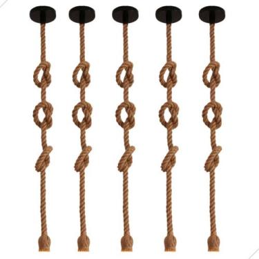Imagem de Kit 5 Pendente Corda Retro Vintage Rústico Decorativo E27 2 Metros - -