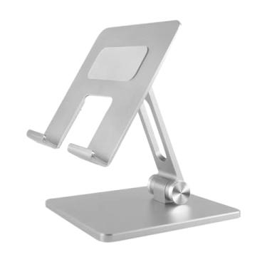 Imagem de Suporte para laptop, feito de liga de alumínio, dobrável, suporta telefones tablet, base espessa para estabilidade, adequado para entusiastas de transmissão ao vivo de vídeo (prata, versão de liga de
