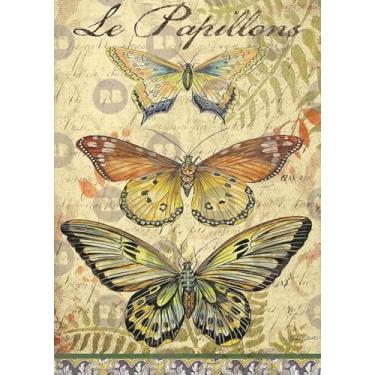 Imagem de Folha de decoupage de papel de arroz autoadesivo – 28,5 cm x 39,5 cm Vintage "Le Papillons" Trio de borboletas botânicas francesas – Papel artesanal para decoupage, scrapbooking e decoração de casa
