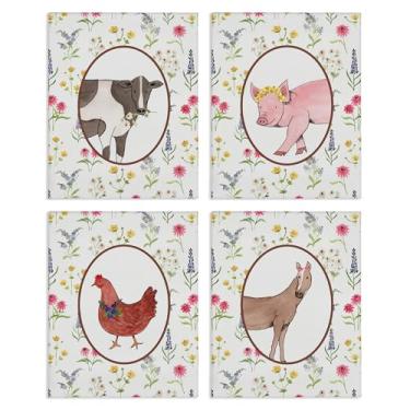 Imagem de Stupell Industries Conjunto de arte de parede de 4 peças de animais mistos Farm Friends por Nina Jacobs, 14 x 11