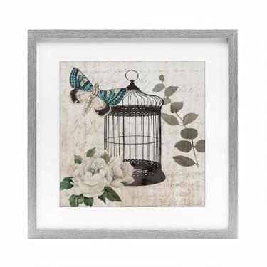 Imagem de Stupell Industries Estampa emoldurada cinza borboleta vintage Menagerie sob vidro por Nan, 40,6 x 40,6 cm