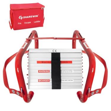 Imagem de Escada de incêndio portátil de 2 andares, escada de emergência de 4,5 m com degraus largos, suporte central em V