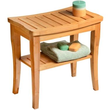 Imagem de Banco de chuveiro Bambüsi Bamboo Small com prateleira de armazenamento
