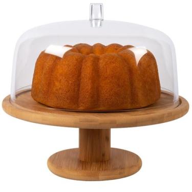 Imagem de Porta Bolo Boleira Cupcake Torta Bambu C/ Tampa Acrilico Resistente 27