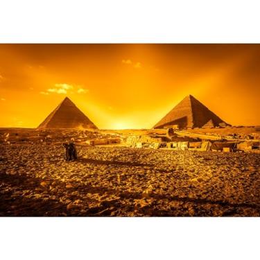 Imagem de Pirâmides egípcias pano de fundo laranja nascer do sol panorama de pirâmides de Gizé fundo fotográfico monumentos históricos da África decorações de fundo paisagem turística decoração retrato foto