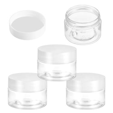 Imagem de Pacote com 4 recipientes pequenos de viagem com tampas, frascos de plástico à prova de vazamento de 30 ml, frascos de cosméticos transparentes recarregáveis de boca larga, recipiente de maquiagem