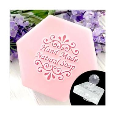 Imagem de ATIJAA Carimbo de acrílico transparente personalizado com alça carimbo em relevo feito à mão para sabonete, argila, biscoitos, artesanato