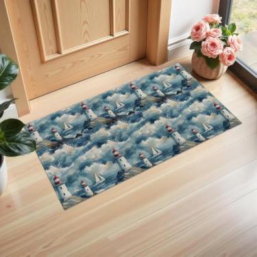 Imagem de Ti Caldi Tapete de porta interior para farol e veleiro, 75 × 43 cm, capachos de tecido não tecido para entrada, cozinha, quarto, tapete antiderrapante para decoração de casa, presentes