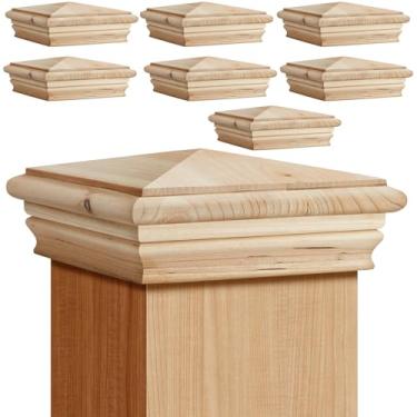 Imagem de Geetery 8 peças de tampa de poste de madeira Newel para cobertura de cerca tampas de deck resistentes para cercas externas, caixas de correio e decks (10 x 10 cm, cedro)