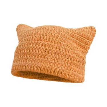 Imagem de Gorro Feminino De Inverno Listrado Com Orelhas De Gato, Estilo Coreano