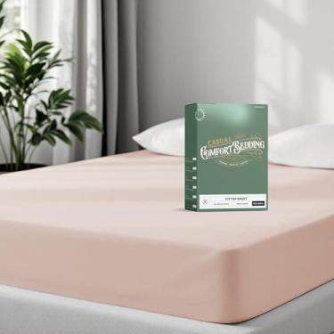 Imagem de TEXAS LINEN CO. Lençol Queen 100% algodão orgânico, tecido percal, blush, 1 lençol Queen com bolso profundo, serve para colchão de até 40,6 cm, roupa de cama fresca e nítida, lençóis de luxo com