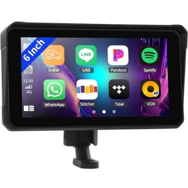 Imagem de Tela CarPlay para motocicleta, carro portátil sem fio/Android para motocicleta, rádio portátil IPS de 6 polegadas, à prova d'água, visor GPS para motocicleta com Airplay, Bluetooth, porta TF