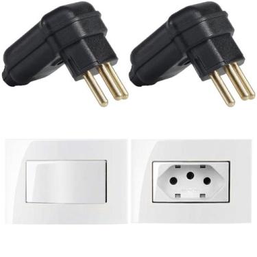 Imagem de 2 Plug Macho 3 Pinos 20a 90 Graus Preto + 1 Tomada Movel 3 Pinos 20a +