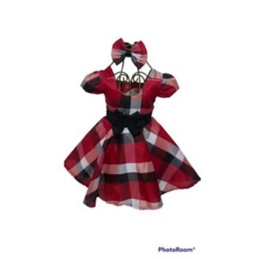 Imagem de Vestido Menina Elegante Infantil Xadrez Listrado Laço Preto - EDYNHOKI