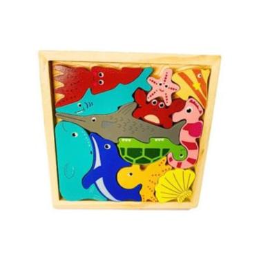 Imagem de Colecione e Encaixe MDF Animais Marinhos Toymix Brinquedo Infantil de Encaixar e Empilhar