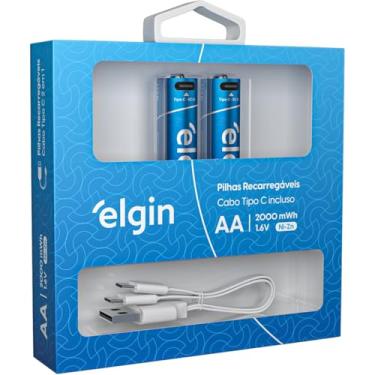 Imagem de Pilha AA Comum Recarregável Elgin - USB-C Integrado, 2 Unidades