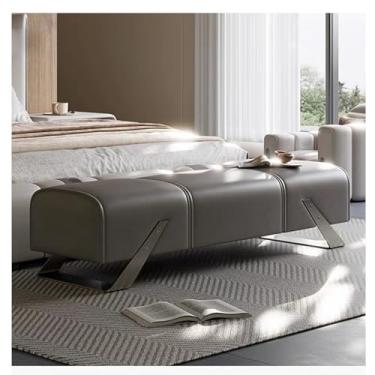 Imagem de Banco de armazenamento de extremidade da cama, banco de entrada, banco de quarto, banco estofado, banco interno macio, banco interno de madeira maciça para banco de cabeceira de foyer (cor: cinza