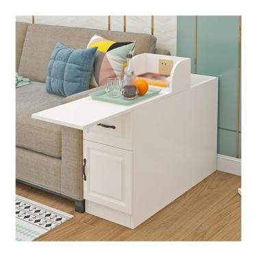 Imagem de Mesa lateral de sofá armário de canto aparador escandinavo mesa de telefone simples recarregável apoio de braço sala de estar sofá estreito mesa lateral armário lateral criativo (branco, 70 x 30 x 60