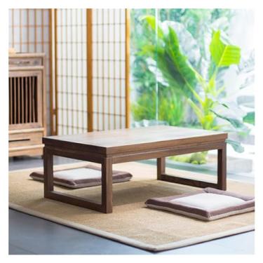 Imagem de Mesa baixa, janela saliente, madeira de olmo, tatami, mesa de chá, pequena mesa de chá doméstica de madeira maciça, mesa japonesa curta para sala de estar, janela de sacada