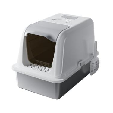 Imagem de Caixa de areia para gatos de aço inoxidável, caixa de areia grande fechada com tampa removível, sem odor, fácil de limpar, antivazamento de urina para gatos grandes/caixa de areia múltipla