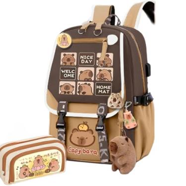 Imagem de Kapibara Mochila de desenho animado capivara grande capacidade impermeável Kapibara coisas kawaii mochila com alfinetes e acessórios, Padrão 4