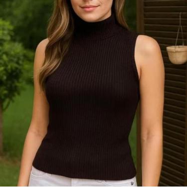 Imagem de Blusa Regata Feminina Tricot Gola Alta Confortável Versátil Basica - E