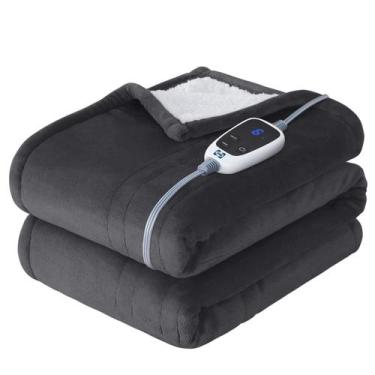 Imagem de Manta aquecida Sealy Flannel & Sherpa 50 x 60 polegadas cinza escuro