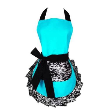 Imagem de Avental Floosum Sexy para mulheres com bolso, renda azul glamourosa