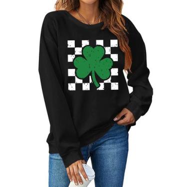 Imagem de Camisa feminina Ithalt St Patricks Day Lucky Shamrock preta M