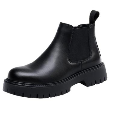 Imagem de Botas Chelsea QOOEL masculinas de couro genuíno, pretas, tamanho 8