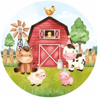 Imagem de Painel de Tecido Sublimado Redondo Animais da Fazenda Festa de Anivers