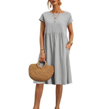 Imagem de Vestido midi Zhyaj, túnica solta, praia de verão com bolsos de algodão