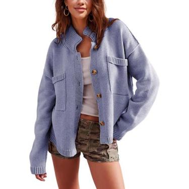 Imagem de Suéter Cardigan Antnation de manga comprida para mulheres roxo XL