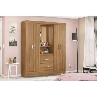 Imagem de Guarda Roupa Solteiro 4 Portas E 2 Gavetas C/ 1 Espelho Capelinha Lord Amêndola Touch - Demóbile