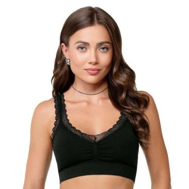 Imagem de Top Jacquard com Bojo Removível sem Costura Preto Zee Rucci, P