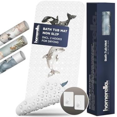 Imagem de Homerella Tapete de banheira e chuveiro para bebês antiderrapante, 102 x 40 cm, tinta extra longa. 2 ganchos para armazenamento, tapete de chuveiro bonito e seguro para banheira tamanho completo com