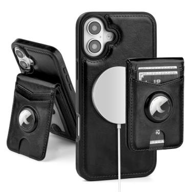 Imagem de SkyEagle Capa carteira compatível com MagSafe para iPhone 17 com suporte para AirTag, 2 em 1, couro sintético, magnético, destacável, com bloqueio de RFID, suporte para cartão de crédito, capa flip