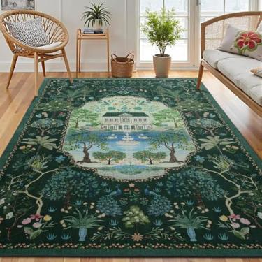 Imagem de Vasofe Tapete de sala de estar, 15 x 23 cm, tapetes laváveis para quarto, sala de jantar, tapete de piso interno, tapetes florais de animais da selva para sala de jogos, casa de fazenda, tapete